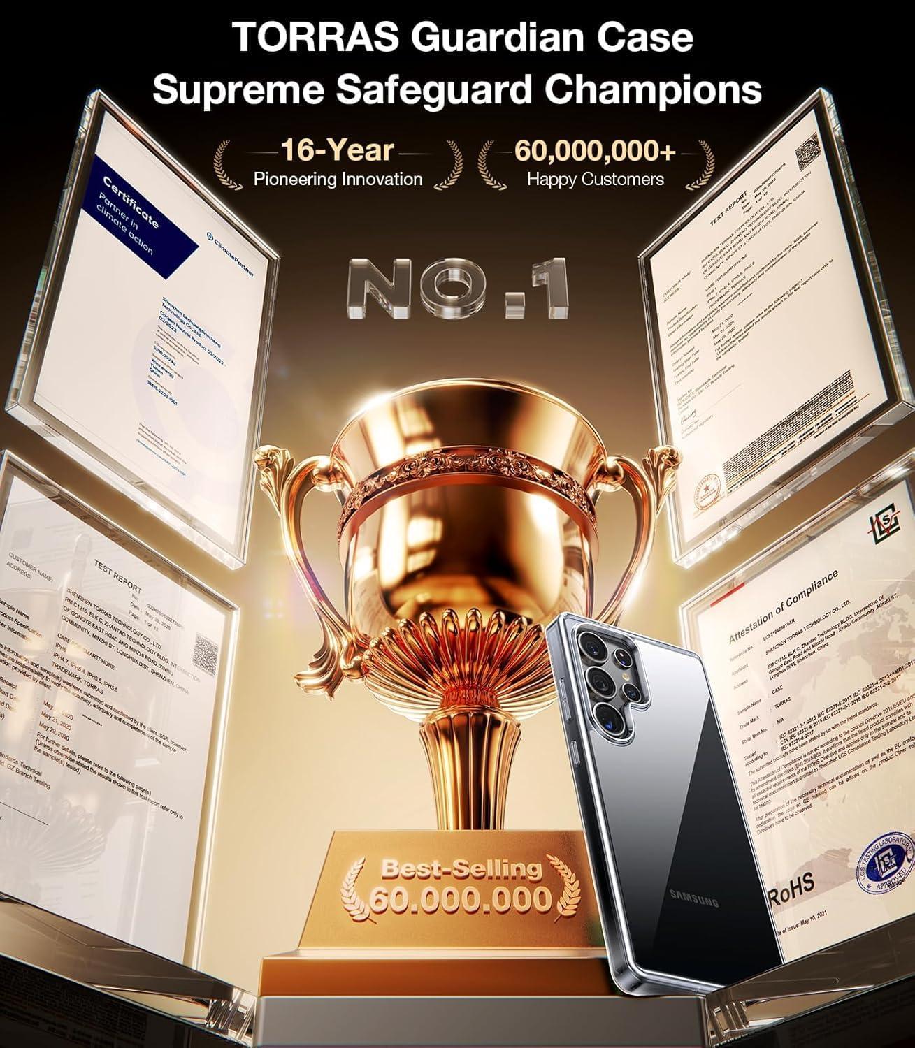 imageTORRAS Diamond Clear Designed for Samsung Galaxy S24 Ultra Case 12FT Military Grade Drop Tested Never Yellowing Hard Back Soft Edge Slim Thin Shockproof Phone Case for Galaxy S24 Ultra 68 ClearClear