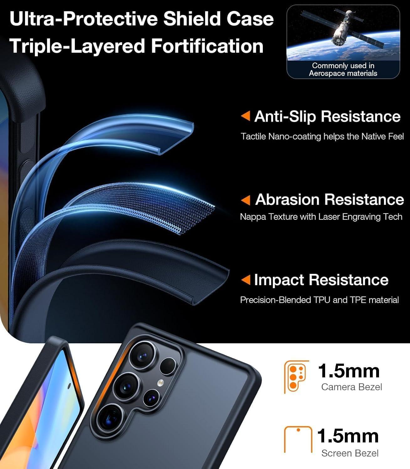 imageTORRAS Diamond Clear Designed for Samsung Galaxy S24 Ultra Case 12FT Military Grade Drop Tested Never Yellowing Hard Back Soft Edge Slim Thin Shockproof Phone Case for Galaxy S24 Ultra 68 ClearBlack