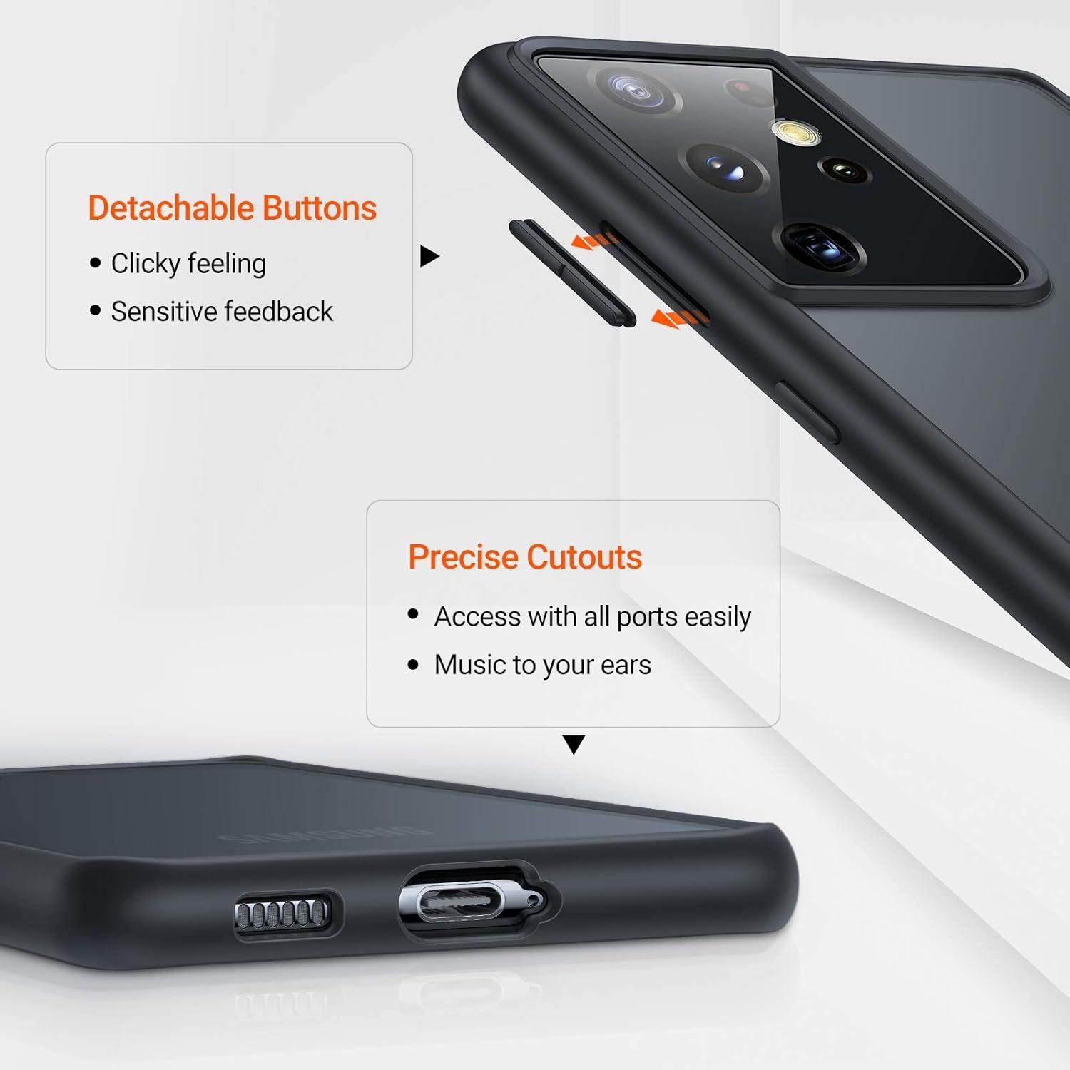 imageTORRAS Diamond Clear Designed for Samsung Galaxy S24 Ultra Case 12FT Military Grade Drop Tested Never Yellowing Hard Back Soft Edge Slim Thin Shockproof Phone Case for Galaxy S24 Ultra 68 ClearPhantom Black