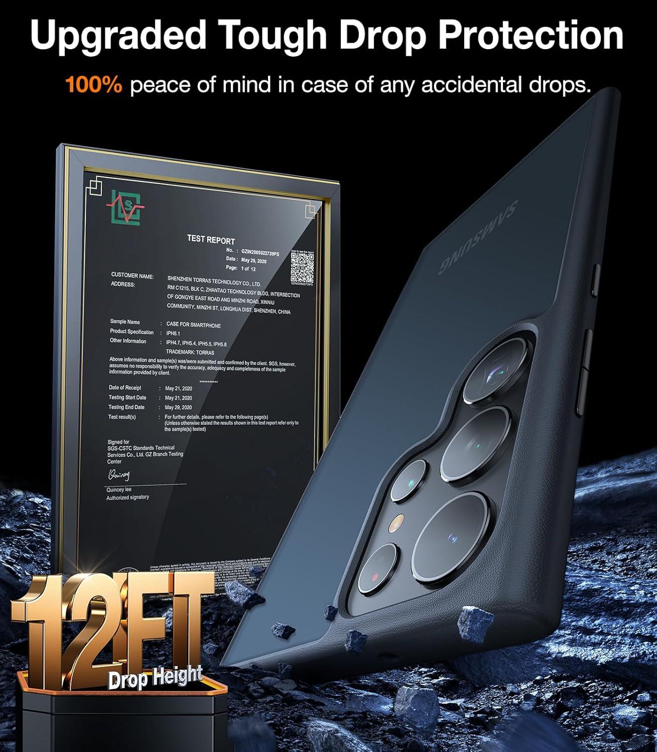 imageTORRAS Diamond Clear Designed for Samsung Galaxy S24 Ultra Case 12FT Military Grade Drop Tested Never Yellowing Hard Back Soft Edge Slim Thin Shockproof Phone Case for Galaxy S24 Ultra 68 ClearBlack