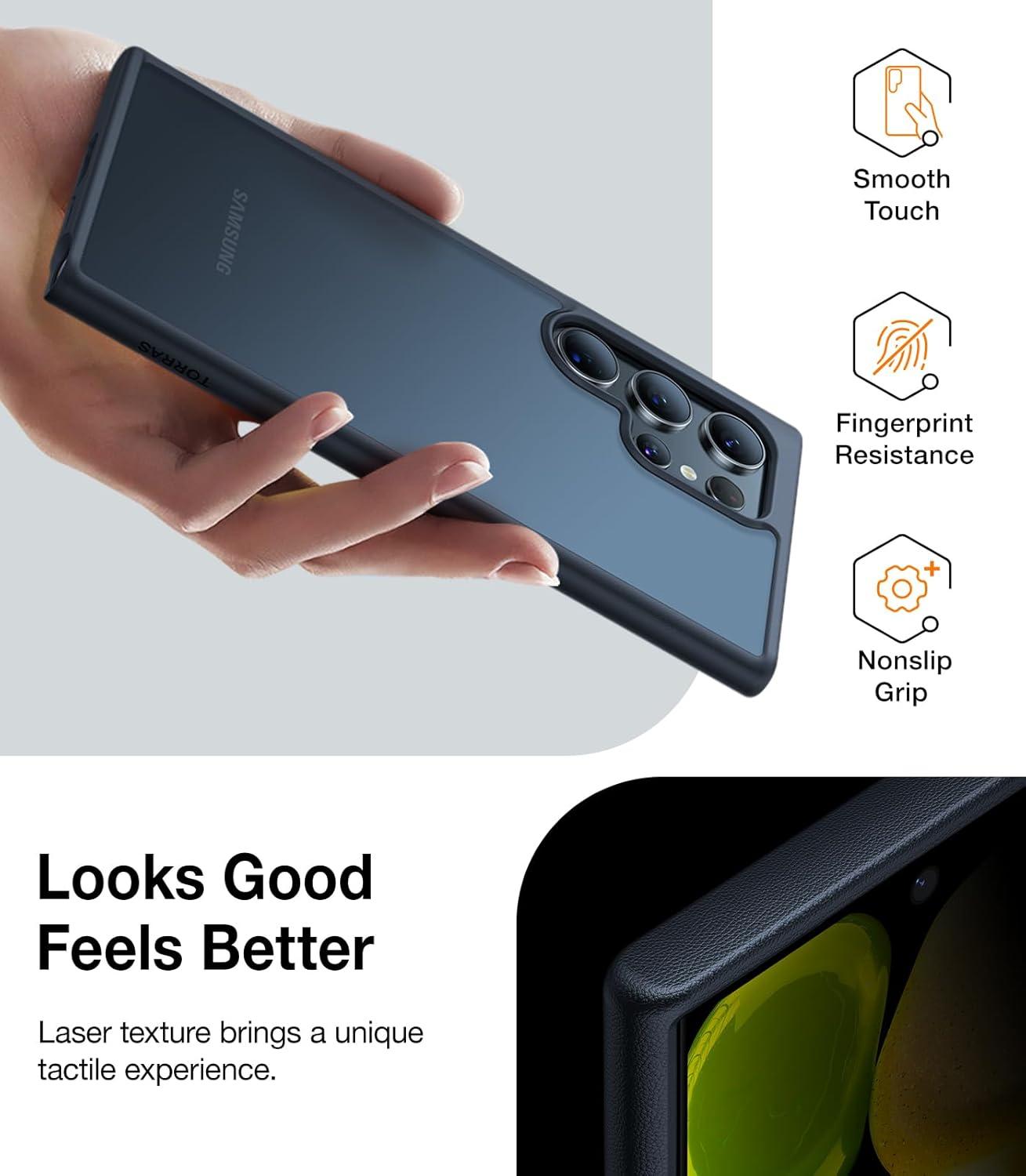 imageTORRAS Diamond Clear Designed for Samsung Galaxy S24 Ultra Case 12FT Military Grade Drop Tested Never Yellowing Hard Back Soft Edge Slim Thin Shockproof Phone Case for Galaxy S24 Ultra 68 ClearBlack