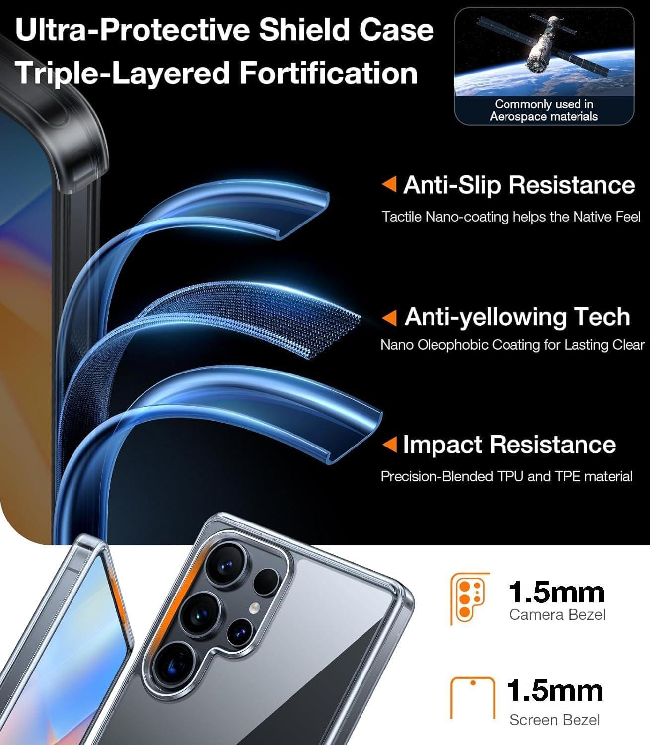 imageTORRAS Diamond Clear Designed for Samsung Galaxy S24 Ultra Case 12FT Military Grade Drop Tested Never Yellowing Hard Back Soft Edge Slim Thin Shockproof Phone Case for Galaxy S24 Ultra 68 ClearClear