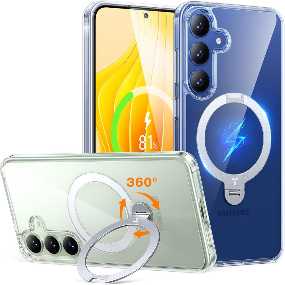 imageTORRAS 360Spin Magnetic Stand for Samsung Galaxy S24 Ultra Case Compatible with Magsafe Shockproof Military Grade Protective Slim Galaxy S24 Ultra Phone Case with Kickstand amp Ring Holder PurpleCrystal Clear