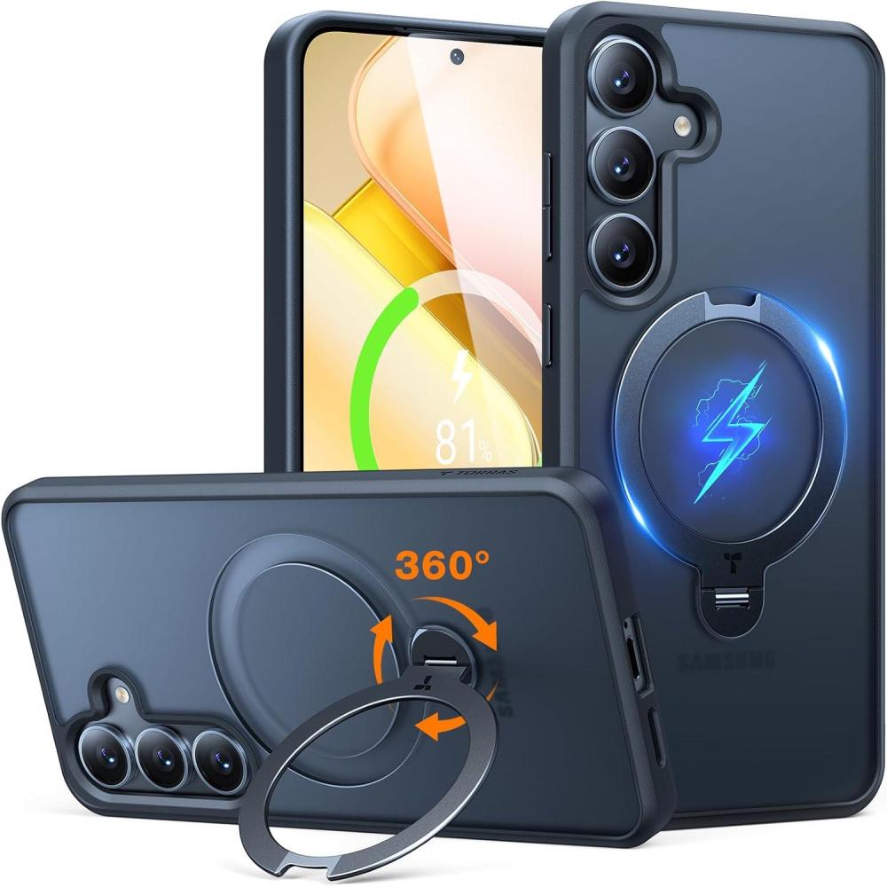 imageTORRAS 360Spin Magnetic Stand for Samsung Galaxy S24 Ultra Case Compatible with Magsafe Shockproof Military Grade Protective Slim Galaxy S24 Ultra Phone Case with Kickstand amp Ring Holder PurpleMatte Black