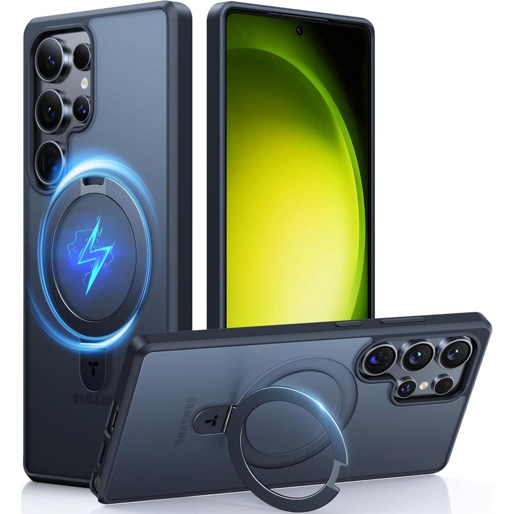 imageTORRAS Upgraded Magnetic Ring Stand for Samsung Galaxy S24 Ultra Case Fit for Magsafe Military Grade Drop Tested Shockproof Translucent Slim Protective Phone Case for Samsung S24 Ultra Case BlackBlack