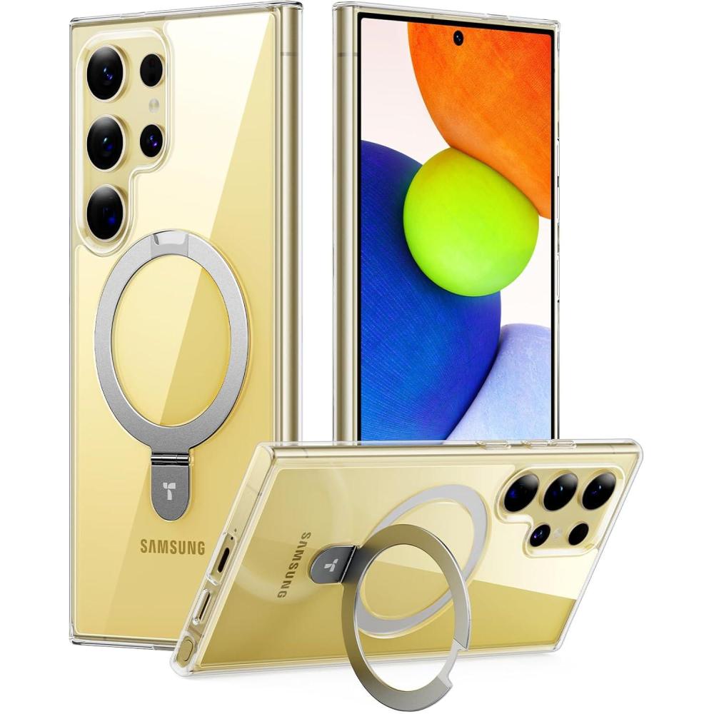 imageTORRAS Upgraded Magnetic Ring Stand for Samsung Galaxy S24 Ultra Case Fit for Magsafe Military Grade Drop Tested Shockproof Translucent Slim Protective Phone Case for Samsung S24 Ultra Case BlackDiamond Clear