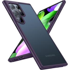 TORRAS Shockproof Compatible for Samsung Galaxy S21 Ultra Case, [Military Grade Drop Tested] S21 Ultra Case, Translucent Matte Hard Back with Soft Edge Slim Thin Galaxy S21 Ultra Case, Matte Black(Purple)