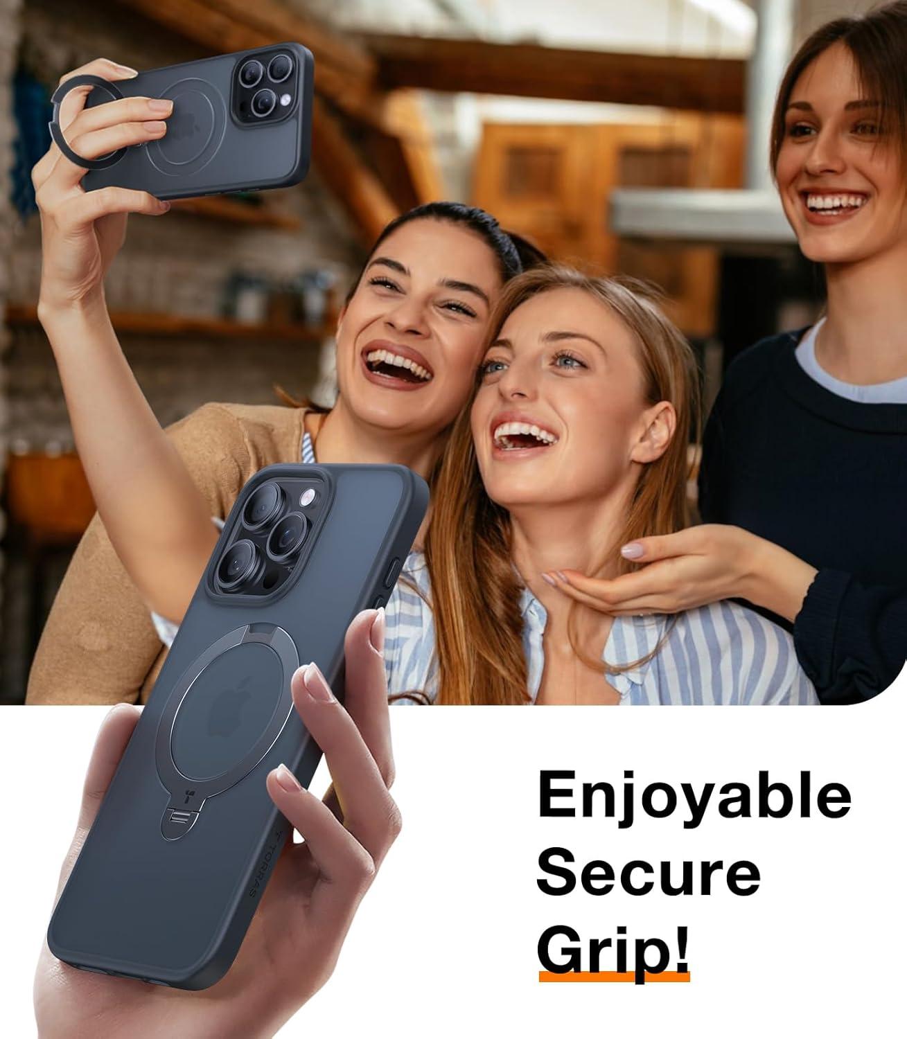 imageTORRAS 360 Spin for iPhone 16e Case 2025 with Stand Fit for MagSafe 4X MilitaryGrade Protective Rotatable Kickstand Phone Case for iPhone 16e Case Ring Holder Slim Cover Matte Black 61