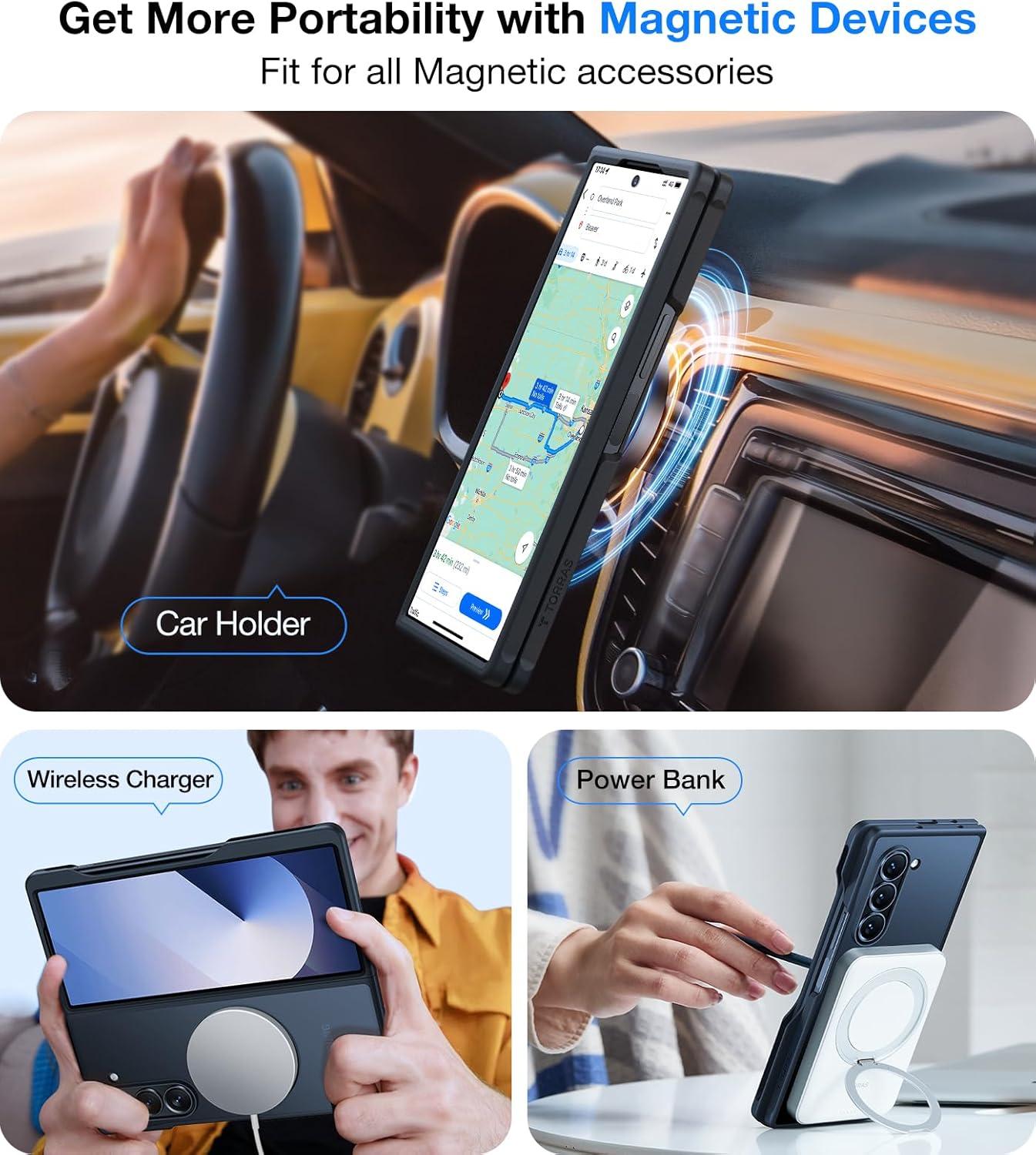 imageTORRAS Magnetic Shockproof Designed for Samsung Galaxy Z Fold 6 Case Compatible with Magsafe Military Grade Drop Tested Translucent Hard Back Slim Phone Case for Samsung Z Fold 6 Case BlackBlack