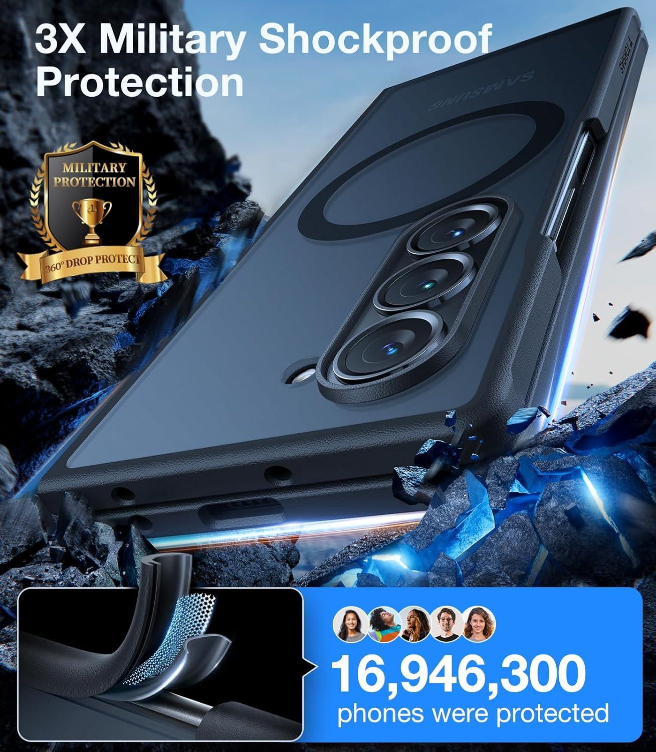 imageTORRAS Magnetic Shockproof Designed for Samsung Galaxy Z Fold 6 Case Compatible with Magsafe Military Grade Drop Tested Translucent Hard Back Slim Phone Case for Samsung Z Fold 6 Case BlackBlack