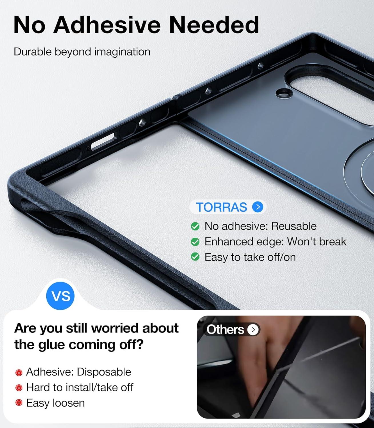 imageTORRAS Magnetic Shockproof Designed for Samsung Galaxy Z Fold 6 Case Compatible with Magsafe Military Grade Drop Tested Translucent Hard Back Slim Phone Case for Samsung Z Fold 6 Case BlackBlack