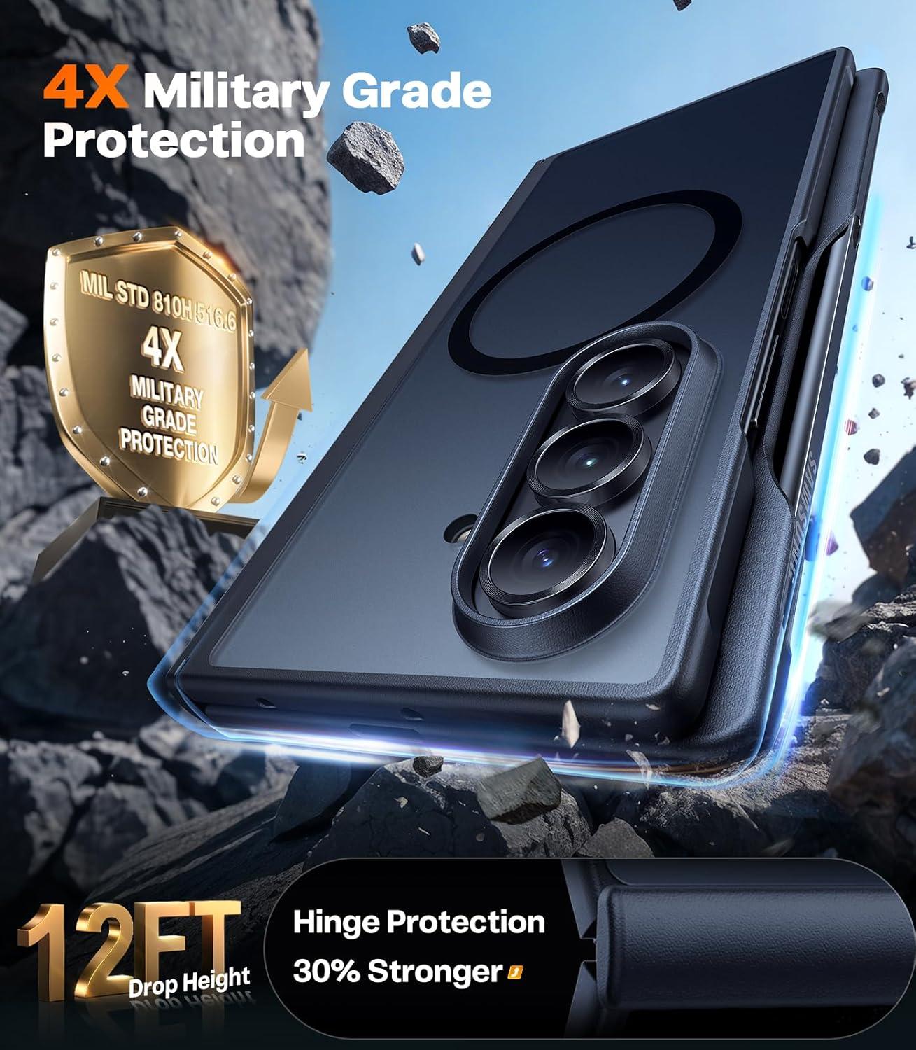 imageTORRAS Magnetic Shockproof for Samsung Galaxy Z Fold 7 Case with S Pen Holder amp Screen Protector Fit for MagSafe MilGrade Hinge Protection Translucent Slim Case for Samsung Z Fold 7 Black