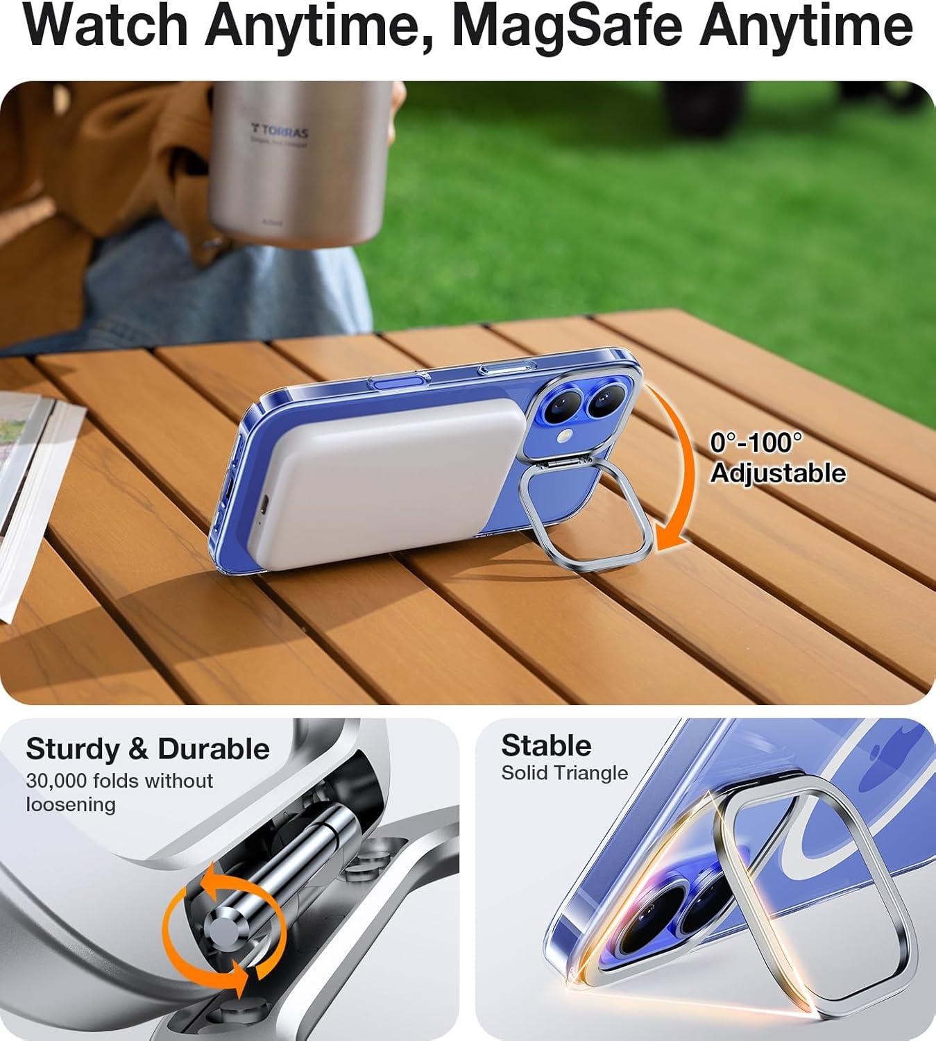 imageTORRAS Magnetic Slim Fit for iPhone 16 Pro Max Case with Stand Compatible with MagSafe Builtin Stash Stand Thin 16 ProMax Case Light AntiScratch Matte Hard PC 69 inch Desert TitaniumACleariPhone 16 Regular 61