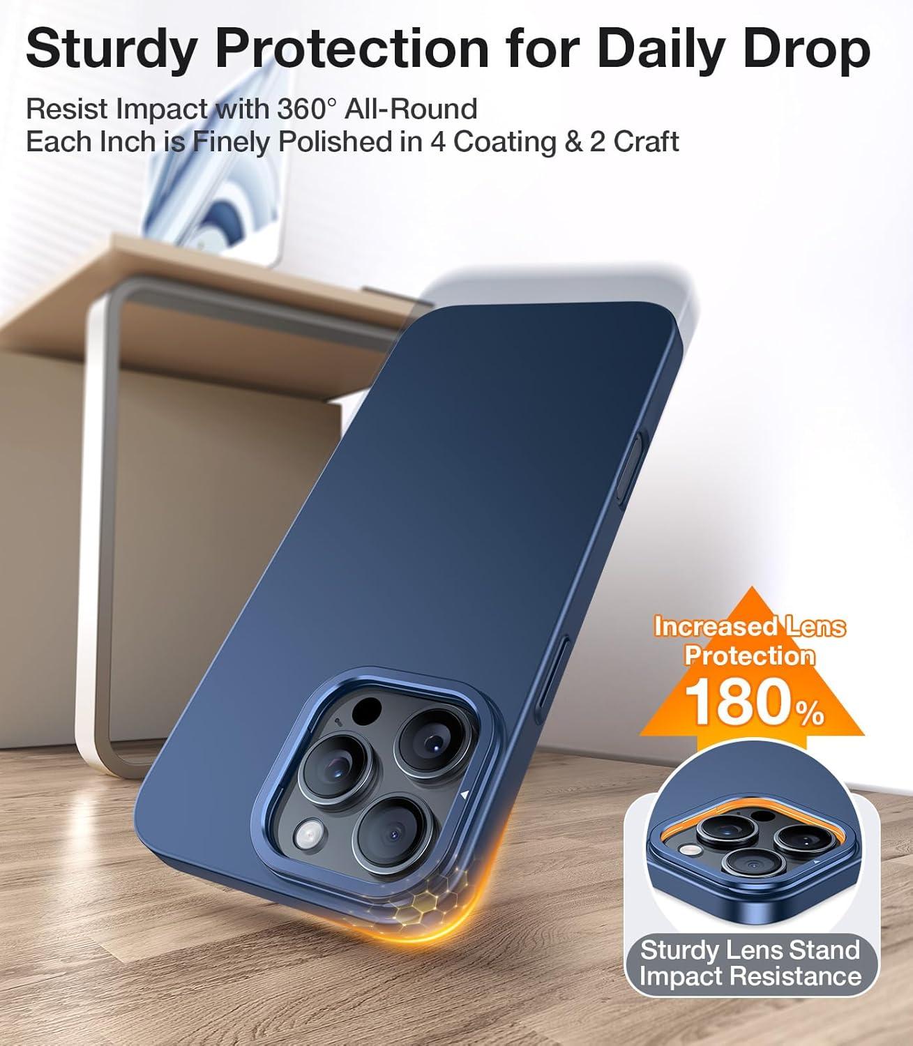 imageTORRAS Magnetic Slim Fit for iPhone 16 Pro Max Case with Stand Compatible with MagSafe Builtin Stash Stand Thin 16 ProMax Case Light AntiScratch Matte Hard PC 69 inch Desert Titanium4Navy blue