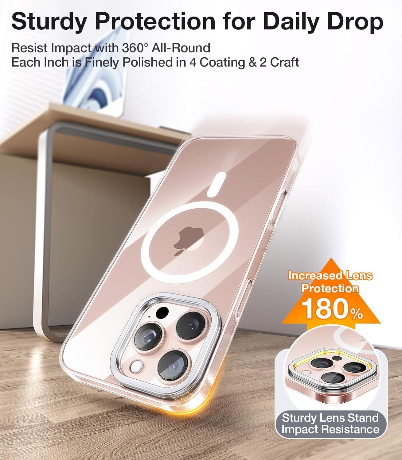 imageTORRAS Magnetic Slim Fit for iPhone 16 Pro Max Case with Stand Compatible with MagSafe Builtin Stash Stand Thin 16 ProMax Case Light AntiScratch Matte Hard PC 69 inch Desert Titanium5Diamond Clear