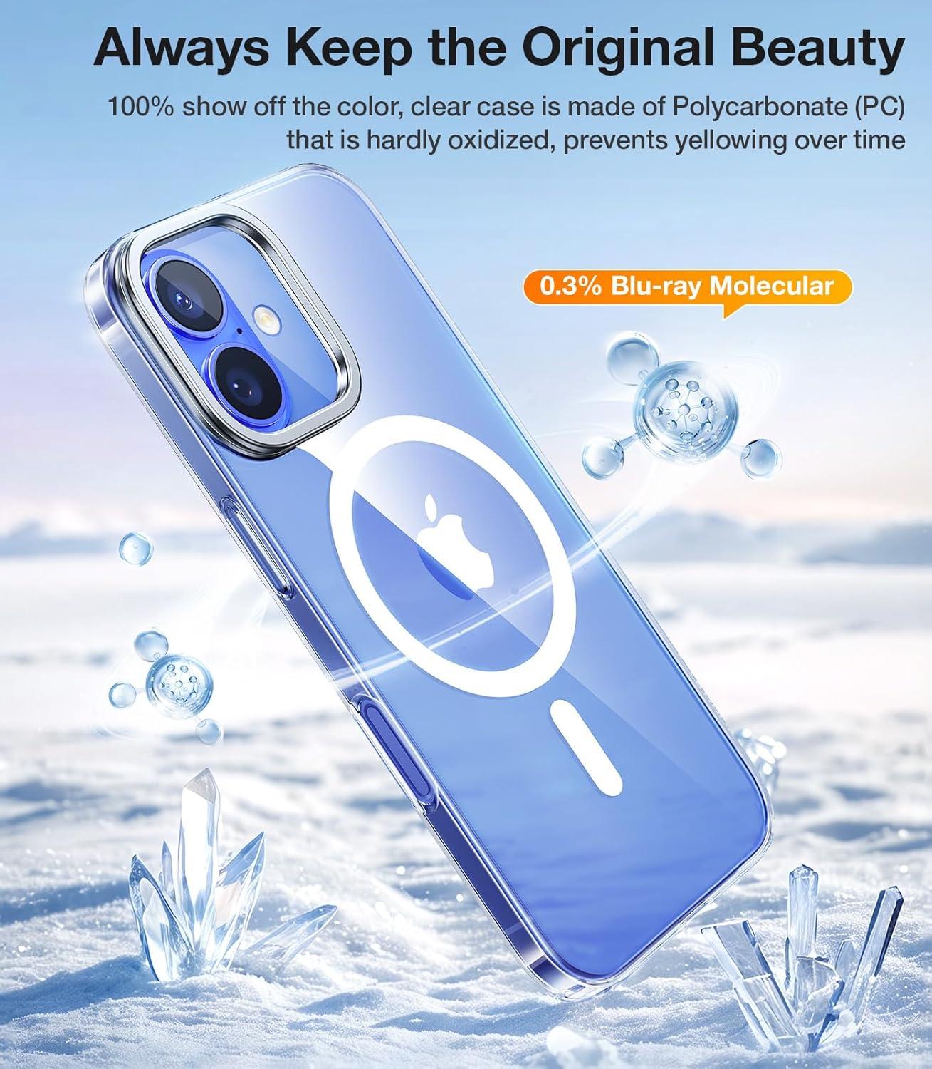 imageTORRAS Magnetic Slim Fit for iPhone 16 Pro Max Case with Stand Compatible with MagSafe Builtin Stash Stand Thin 16 ProMax Case Light AntiScratch Matte Hard PC 69 inch Desert TitaniumACleariPhone 16 Regular 61