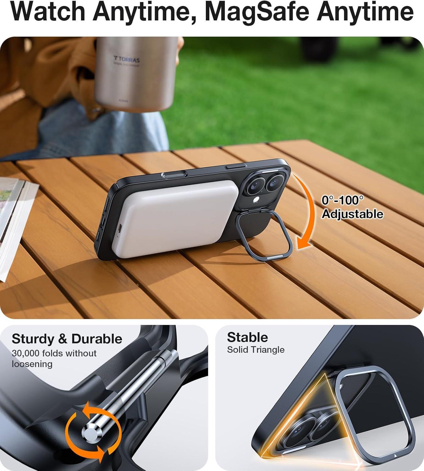 imageTORRAS Magnetic Slim Fit for iPhone 16 Pro Max Case with Stand Compatible with MagSafe Builtin Stash Stand Thin 16 ProMax Case Light AntiScratch Matte Hard PC 69 inch Desert TitaniumABlack iPhone 16 Regular 61