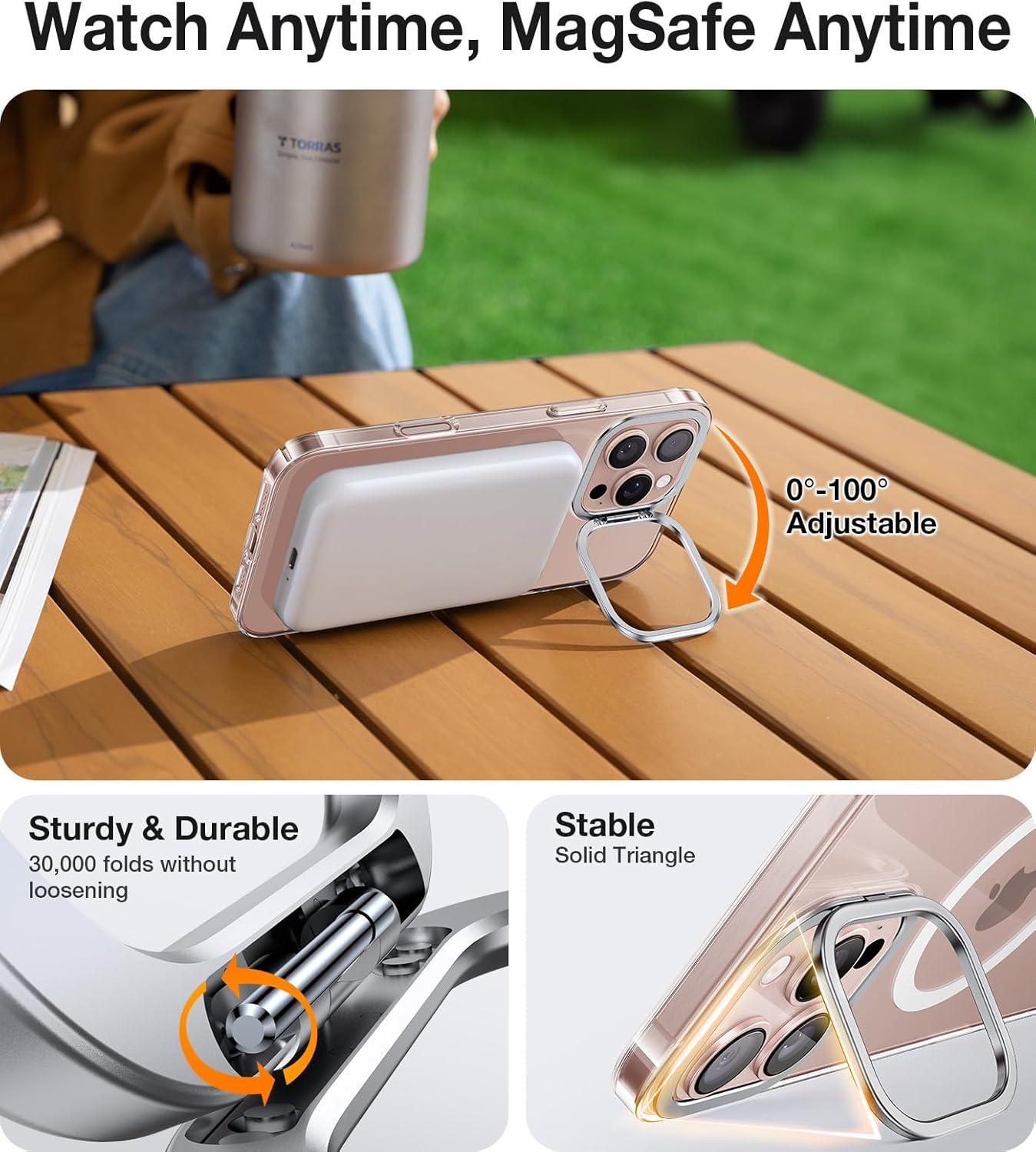 imageTORRAS Magnetic Slim Fit for iPhone 16 Pro Max Case with Stand Compatible with MagSafe Builtin Stash Stand Thin 16 ProMax Case Light AntiScratch Matte Hard PC 69 inch Desert Titanium5Diamond Clear