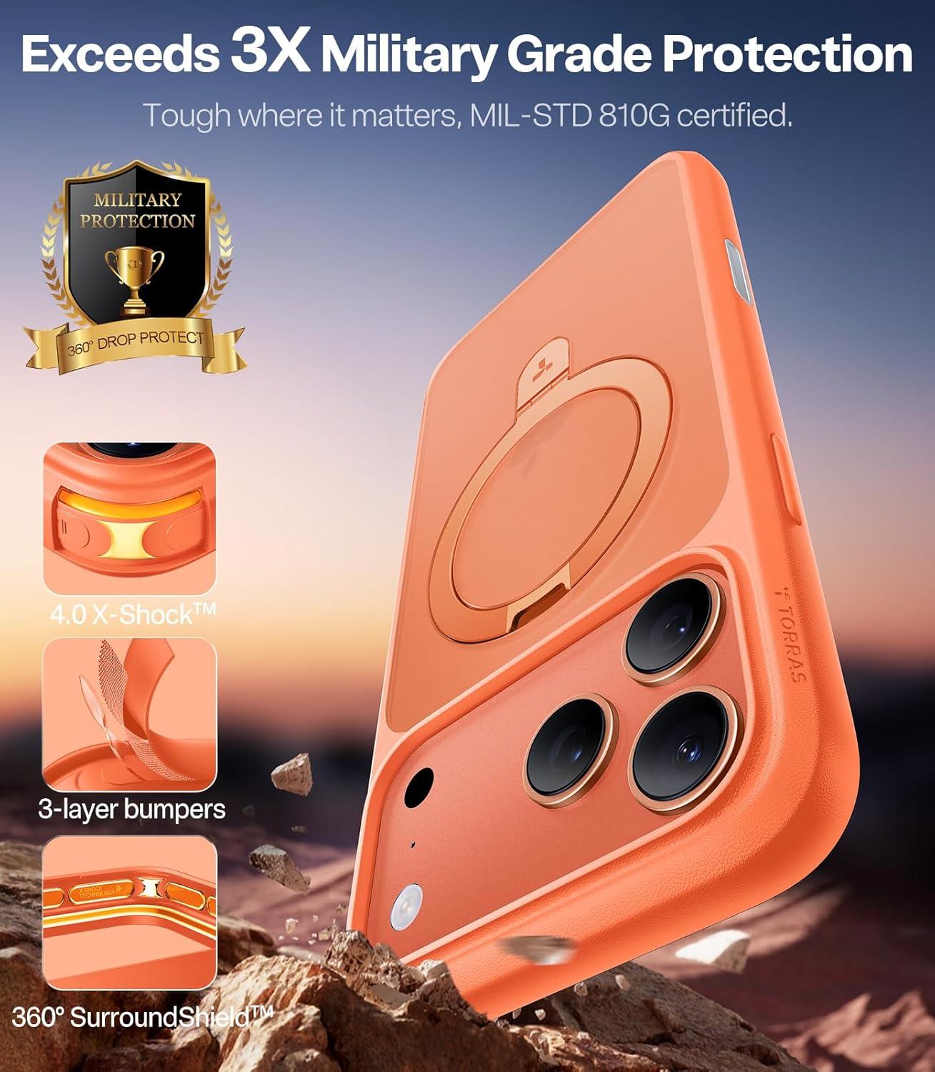 imageTORRAS Magnetic UPRO Ostand Designed for iPhone 12 Case iPhone 12 Pro Case Compatible with Magsafe iPhone 12 Phone Case with Stand MIL Grade Shockproof Back Slim Protective 12 Pro Phone Case BlackOrange