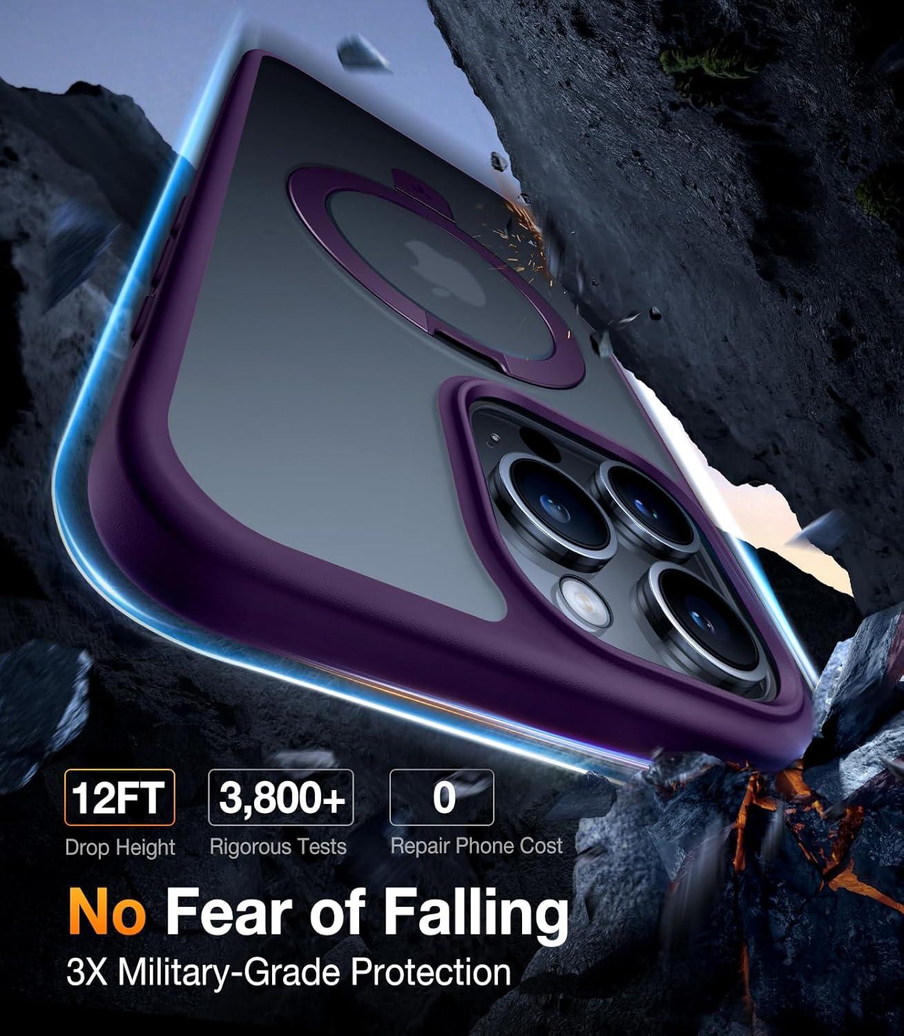 imageTORRAS Magnetic UPRO Ostand Designed for iPhone 12 Case iPhone 12 Pro Case Compatible with Magsafe iPhone 12 Phone Case with Stand MIL Grade Shockproof Back Slim Protective 12 Pro Phone Case BlackPurple