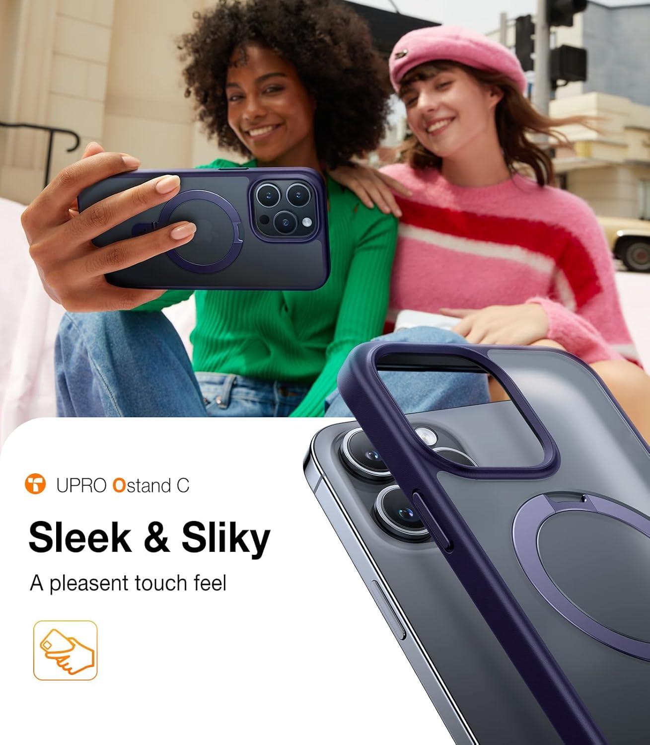 imageTORRAS Magnetic for iPhone 16 Case with Stand Builtin Stand Compatible with MagSafe 3X MilitaryGrade Protection Translucent Slim Phone Case for iPhone 16 61 Matte BluePurple