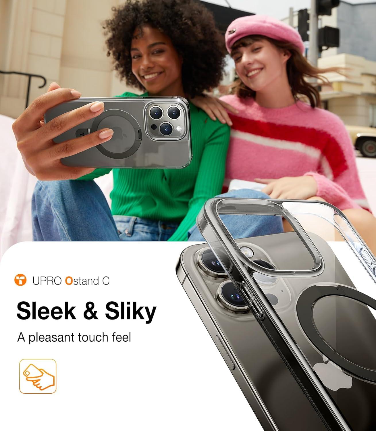 imageTORRAS Magnetic for iPhone 16 Case with Stand Builtin Stand Compatible with MagSafe 3X MilitaryGrade Protection Translucent Slim Phone Case for iPhone 16 61 Matte BlueClear Grey