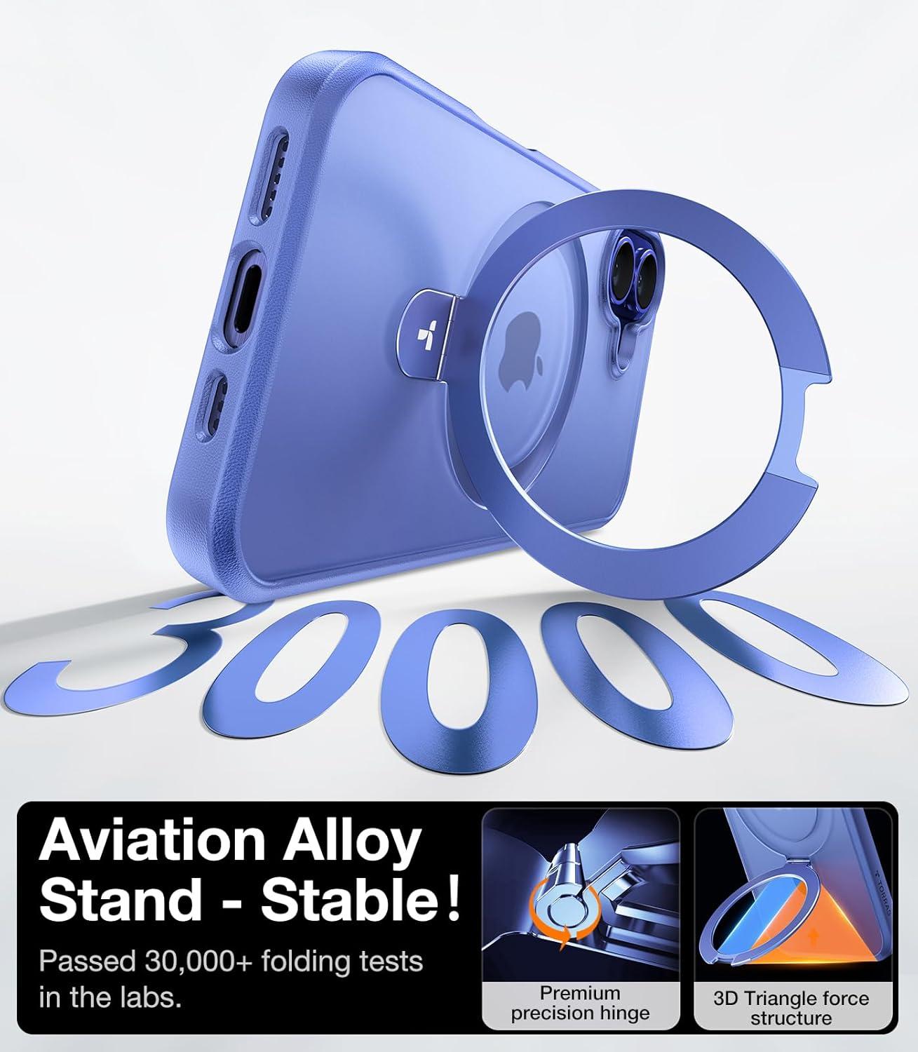 imageTORRAS Magnetic for iPhone 16 Case with Stand Builtin Stand Compatible with MagSafe 3X MilitaryGrade Protection Translucent Slim Phone Case for iPhone 16 61 Matte BlueBlue