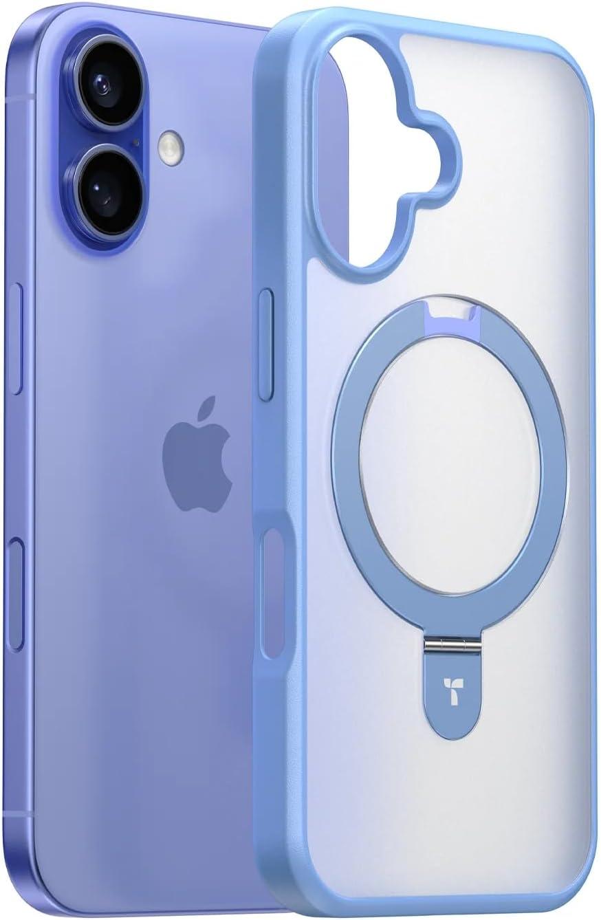 imageTORRAS Magnetic for iPhone 16 Case with Stand Builtin Stand Compatible with MagSafe 3X MilitaryGrade Protection Translucent Slim Phone Case for iPhone 16 61 Matte BlueBlue