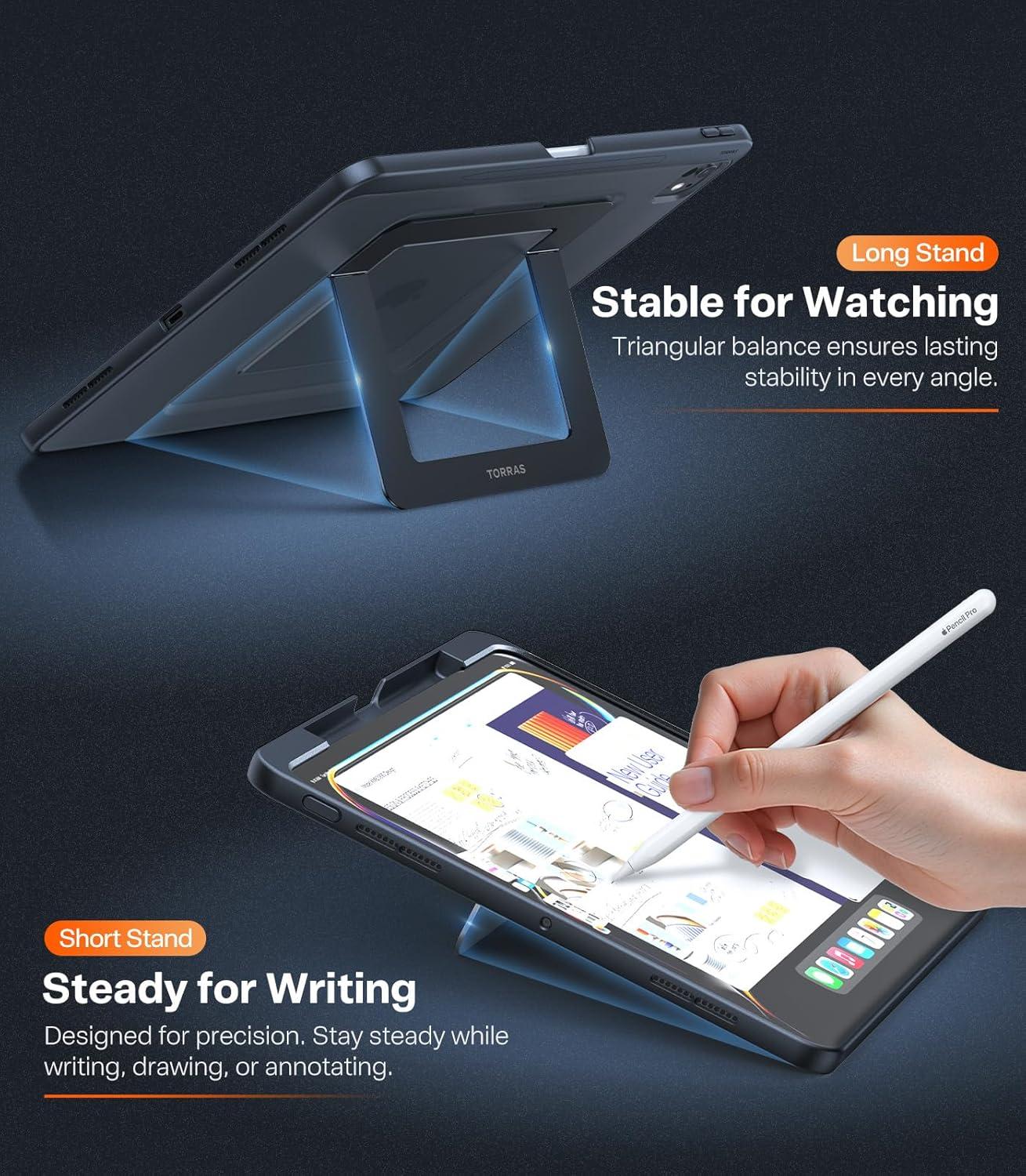 imageTORRAS Ostand K1 Guardian for iPad Pro 129 inch Case 2022 M2 amp 2021 M1 Ultra Stable Stand Multiple Adjustable Viewing Angles Slim Protective Kickstand iPad Pro 129 Case with Pencil Holder BlackBlack