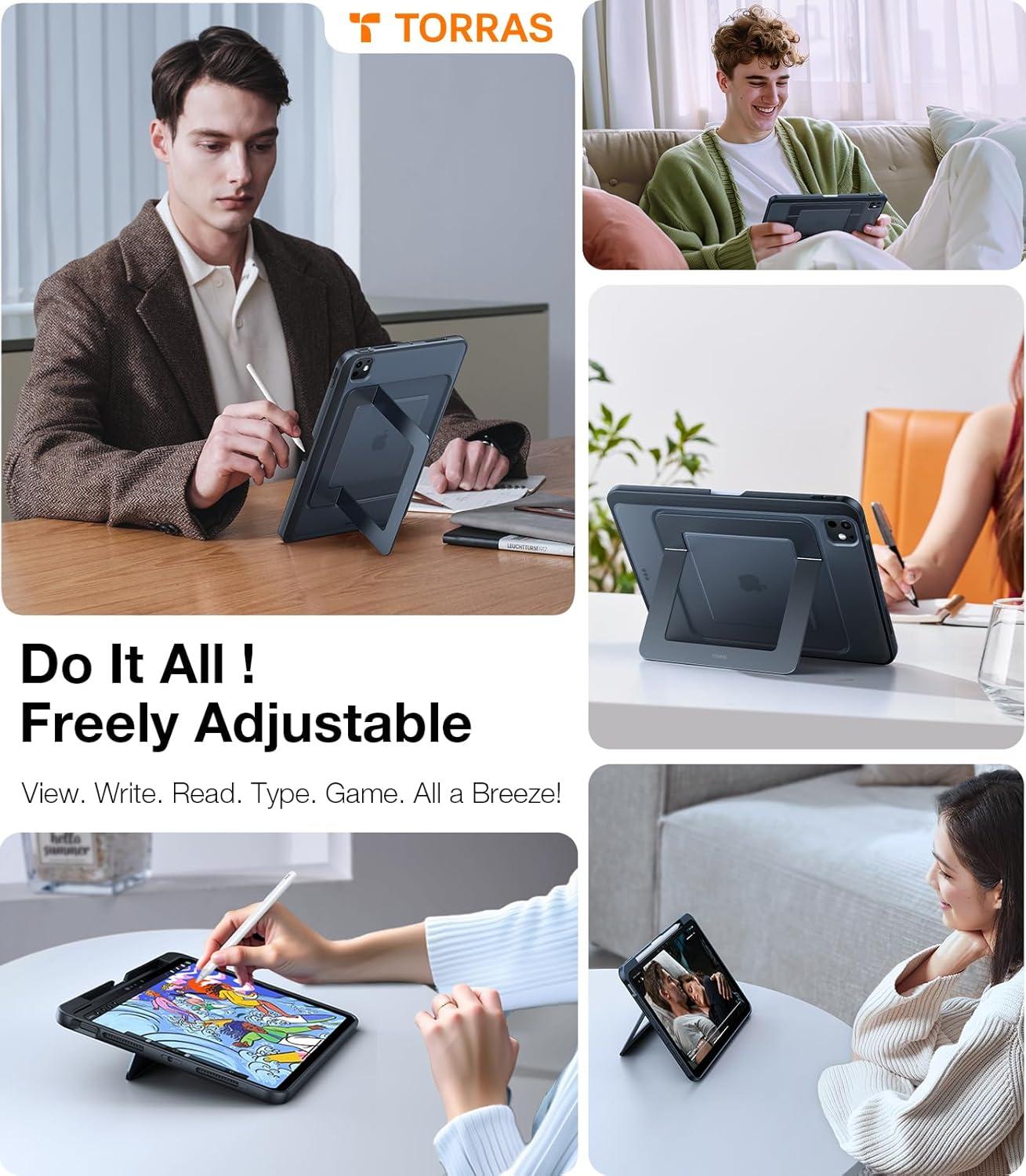 imageTORRAS Ostand K1 Guardian for iPad Pro 129 inch Case 2022 M2 amp 2021 M1 Ultra Stable Stand Multiple Adjustable Viewing Angles Slim Protective Kickstand iPad Pro 129 Case with Pencil Holder BlackBlue