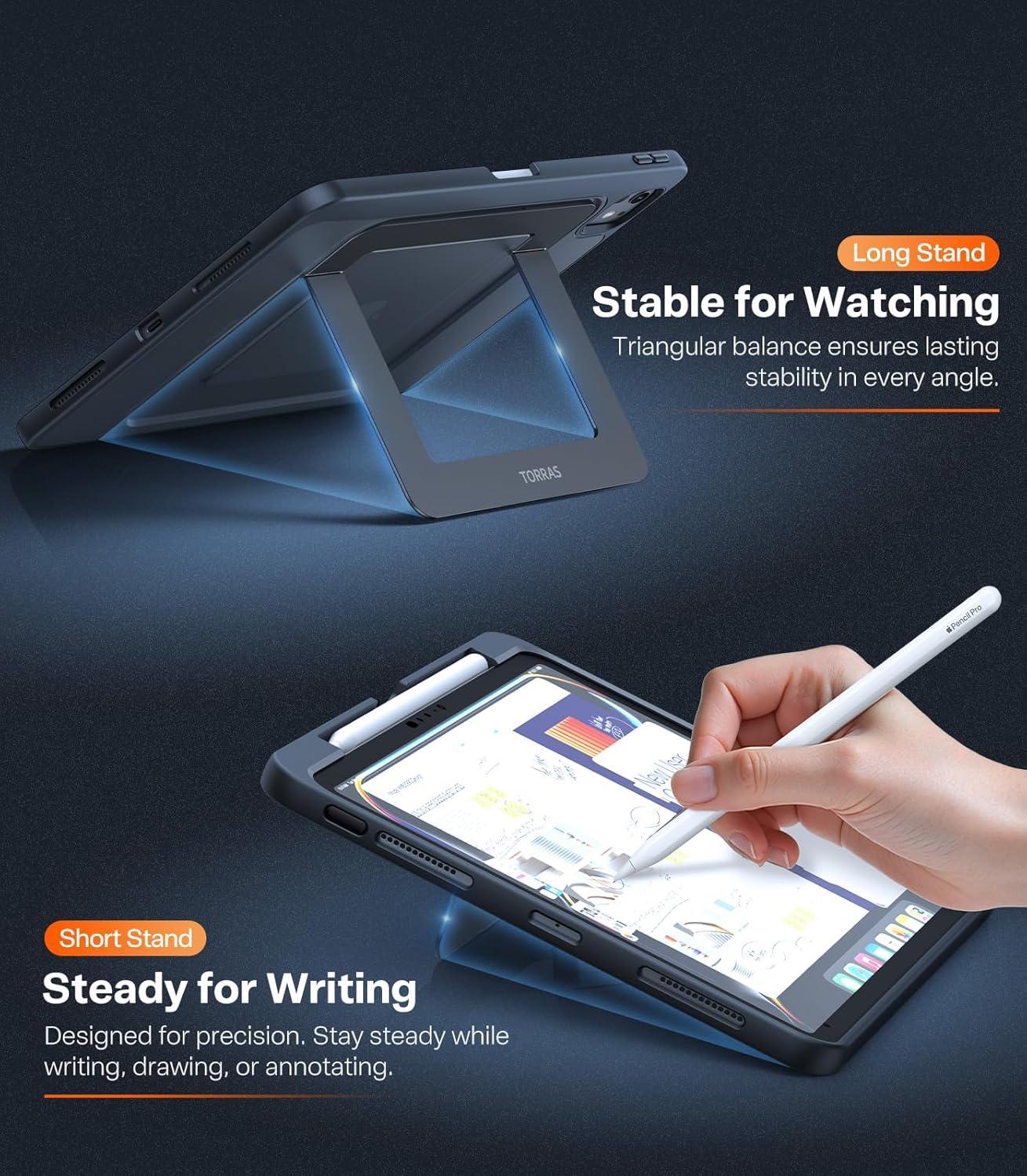 imageTORRAS Ostand K1 Guardian for iPad Pro 129 inch Case 2022 M2 amp 2021 M1 Ultra Stable Stand Multiple Adjustable Viewing Angles Slim Protective Kickstand iPad Pro 129 Case with Pencil Holder BlackBlack