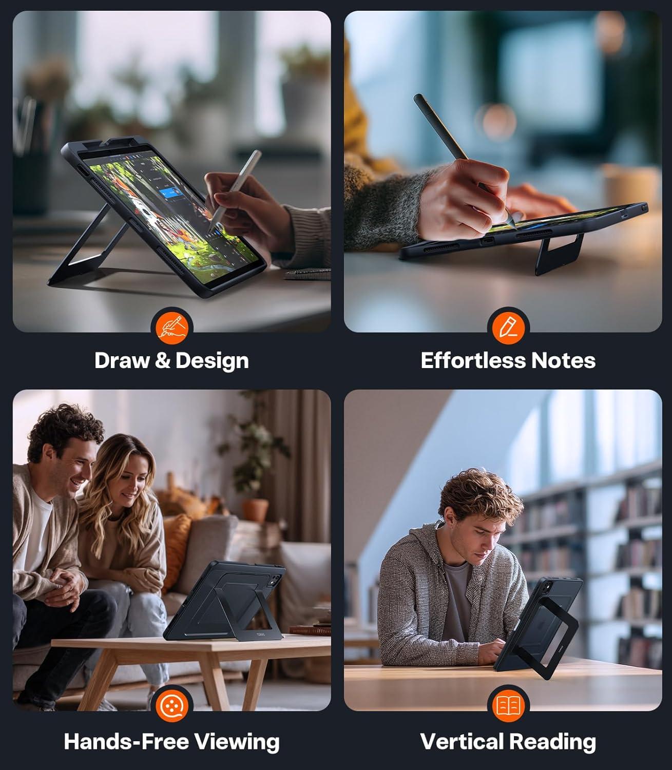 imageTORRAS Ostand K1 Guardian for iPad Pro 129 inch Case 2022 M2 amp 2021 M1 Ultra Stable Stand Multiple Adjustable Viewing Angles Slim Protective Kickstand iPad Pro 129 Case with Pencil Holder BlackBlack