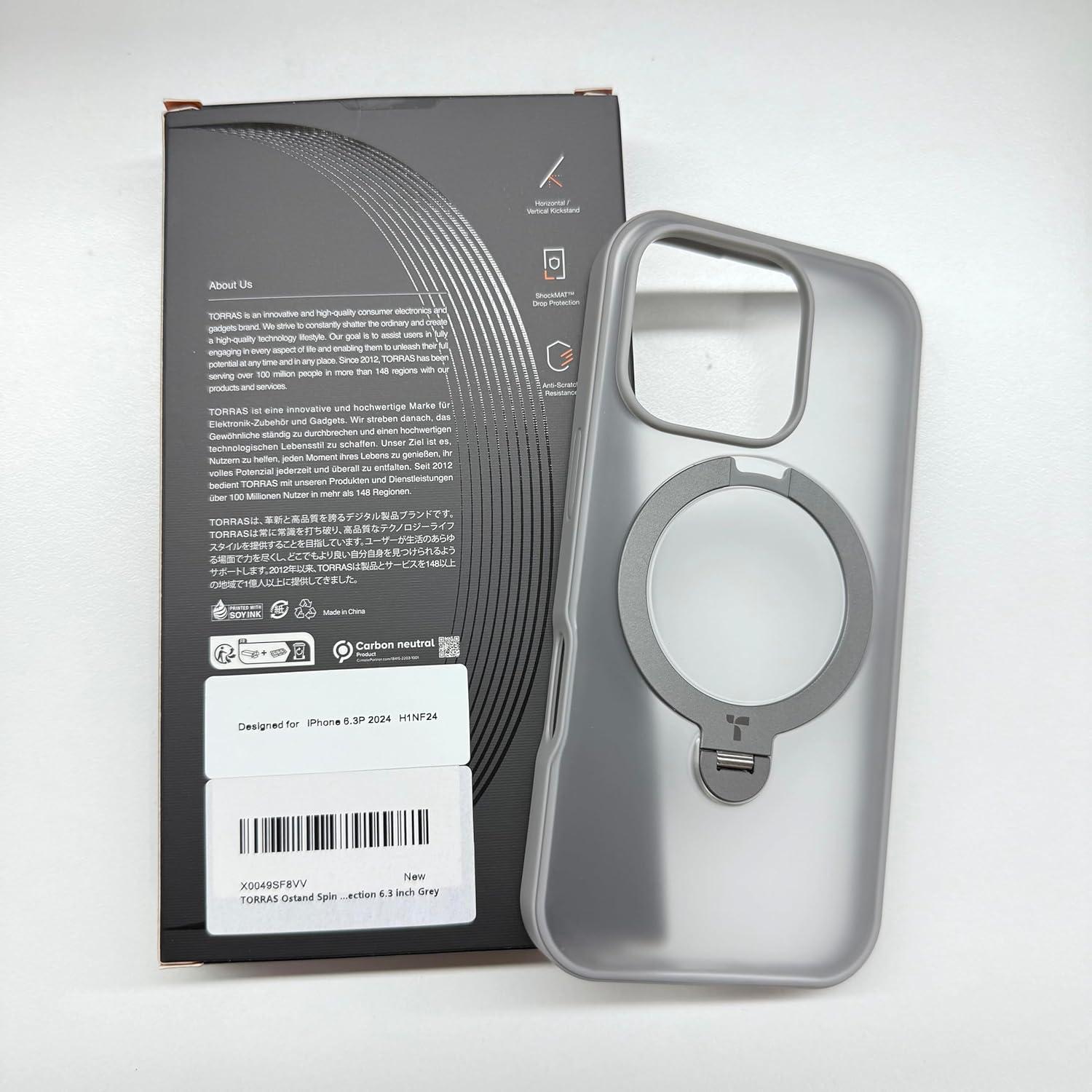 imageTORRAS Q3 Spin for iPhone 16 Pro Case 360 Magnetic Stand Fit for MagSafe Builtin Ring Holder Kickstand MilGrade Protective Translucent Hard PC Case for iPhone 16 Pro Natural Titanium 63