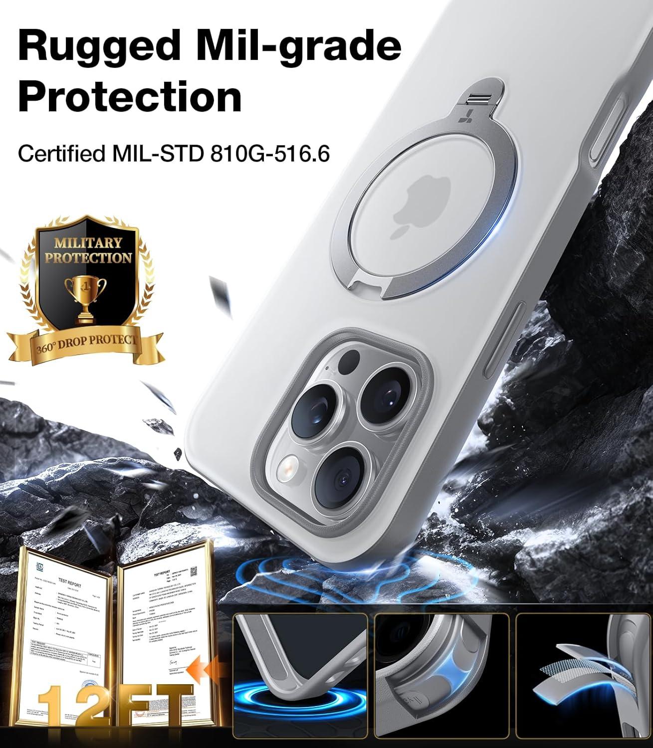 imageTORRAS Q3 Spin for iPhone 16 Pro Case 360 Magnetic Stand Fit for MagSafe Builtin Ring Holder Kickstand MilGrade Protective Translucent Hard PC Case for iPhone 16 Pro Natural Titanium 63