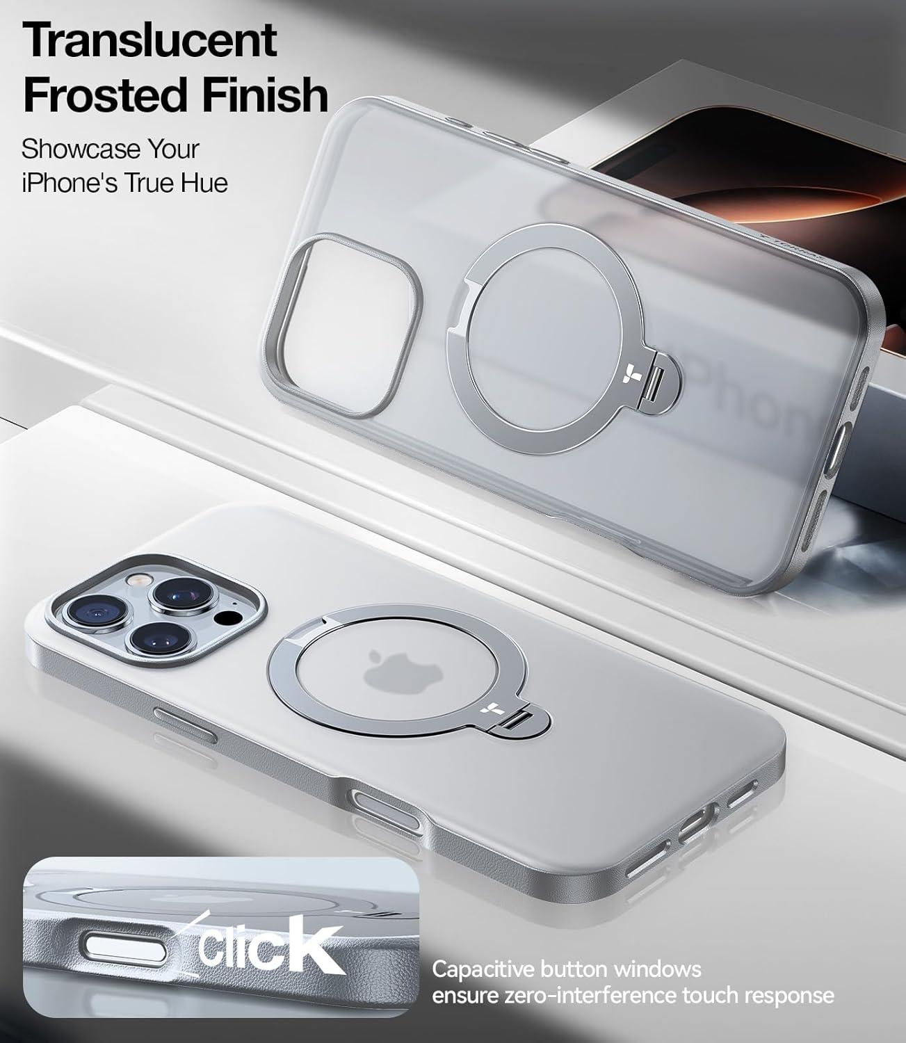 imageTORRAS Q3 Spin for iPhone 16 Pro Case 360 Magnetic Stand Fit for MagSafe Builtin Ring Holder Kickstand MilGrade Protective Translucent Hard PC Case for iPhone 16 Pro Natural Titanium 63