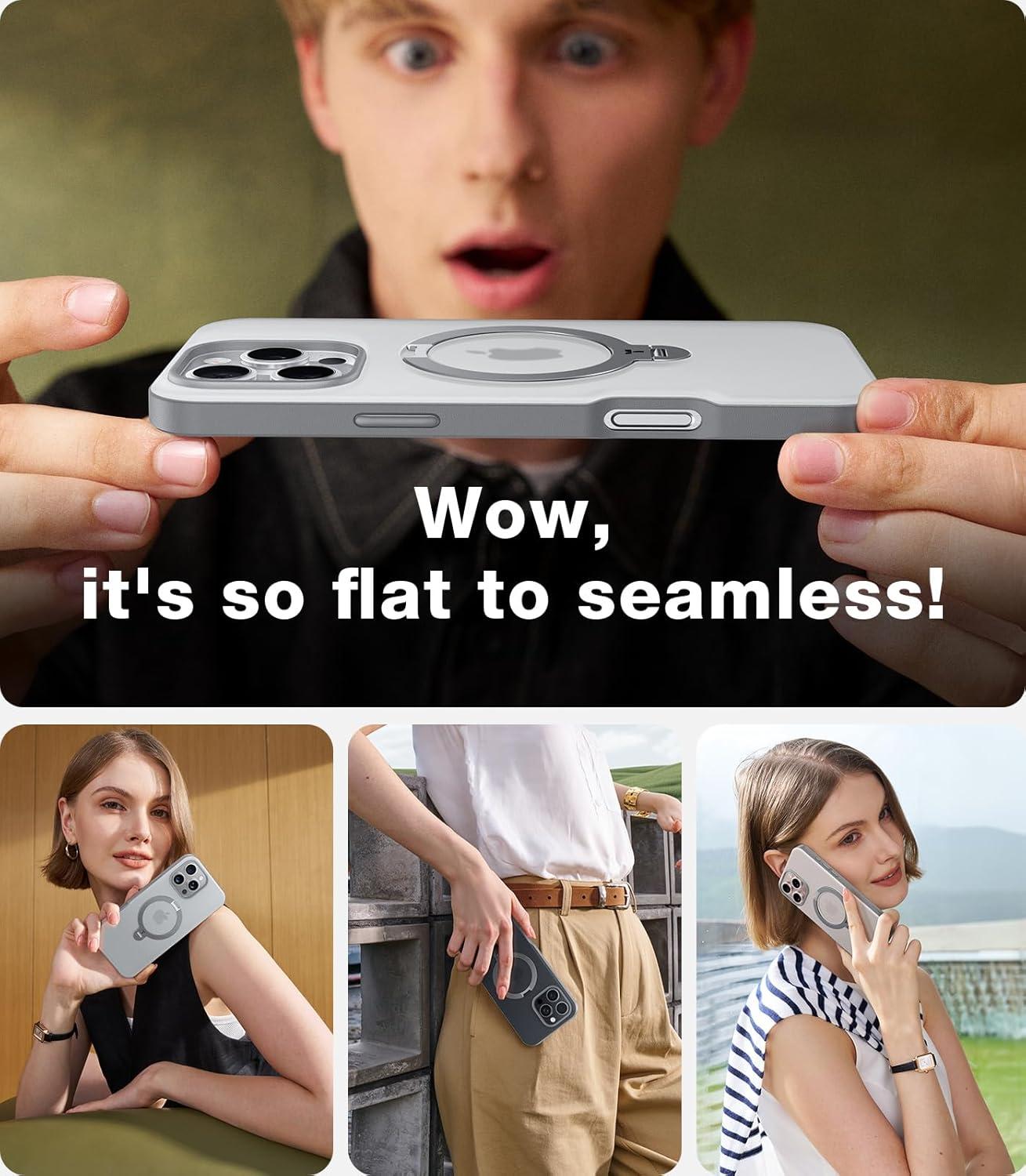 imageTORRAS Q3 Spin for iPhone 16 Pro Case 360 Magnetic Stand Fit for MagSafe Builtin Ring Holder Kickstand MilGrade Protective Translucent Hard PC Case for iPhone 16 Pro Natural Titanium 63