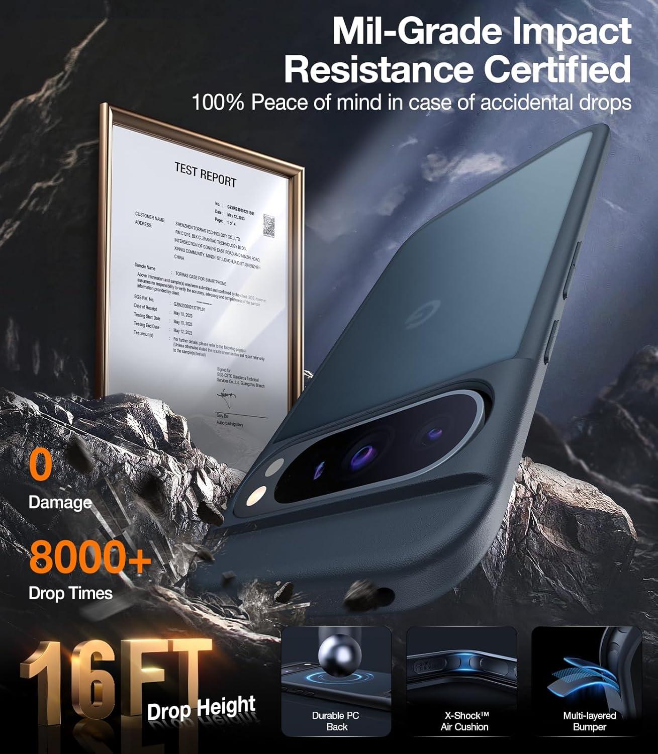 imageTORRAS Shockproof for Google Pixel 9 Pro XL Case 16Ft Military Grade Drop Tested Translucent Slim Protective AntiScratch AntiFingerprint Phone Case for Pixel 9 Pro XL BlackBlack