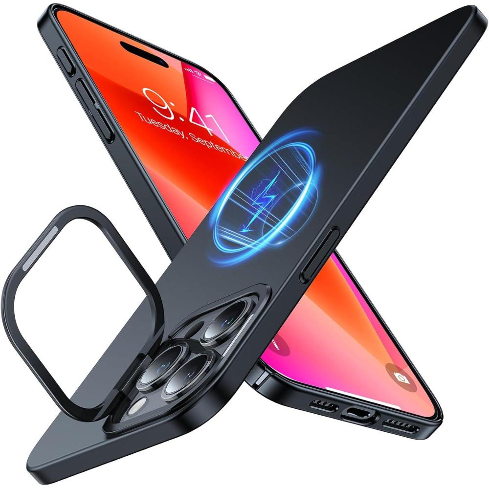 imageTORRAS Magnetic Slim Fit for iPhone 16 Pro Case with Stand Compatible with MagSafe Builtin Stash Stand Ultra Thin 16 Pro Case Lightweight AntiScratch Matte Hard Phone Case 63 inch BlackBlack