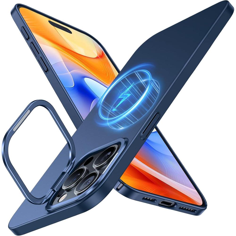 imageTORRAS Magnetic Slim Fit for iPhone 16 Pro Max Case with Stand Compatible with MagSafe Builtin Stash Stand Thin 16 ProMax Case Light AntiScratch Matte Hard PC 69 inch Desert TitaniumBlue