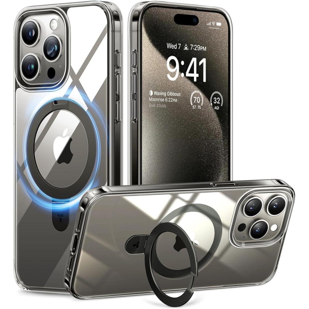 imageTORRAS Magnetic UPRO Ostand Designed for iPhone 12 Case iPhone 12 Pro Case Compatible with Magsafe iPhone 12 Phone Case with Stand MIL Grade Shockproof Back Slim Protective 12 Pro Phone Case BlackClear Grey