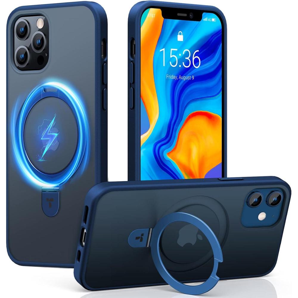 imageTORRAS Magnetic UPRO Ostand Designed for iPhone 12 Case iPhone 12 Pro Case Compatible with Magsafe iPhone 12 Phone Case with Stand MIL Grade Shockproof Back Slim Protective 12 Pro Phone Case BlackNavy Blue