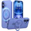 TORRAS Magnetic for iPhone 16 Case with Stand, Built-in Stand Compatible with MagSafe, 3X Military-Grade Protection, Translucent Slim Phone Case for iPhone 16 6.1”, Matte Blue(Blue)