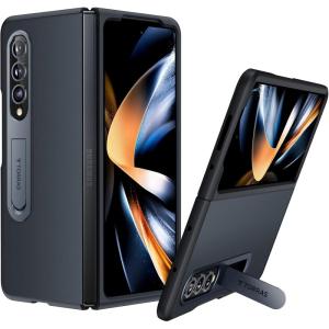 TORRAS Kickstand Z Fold 4 Case – Aluminum Alloy Stand, Slim Thin Translucent Matte Durable Case for Samsung Galaxy Z Fold 4 5G, Black