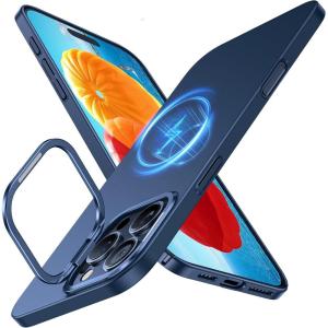 TORRAS Magnetic Slim Fit for iPhone 16 Pro Case with Stand, Compatible with MagSafe, Built-in Stash Stand, Ultra Thin 16 Pro Case, Lightweight Anti-Scratch Matte Hard Phone Case 6.3 inch, Black(Navy Blue)