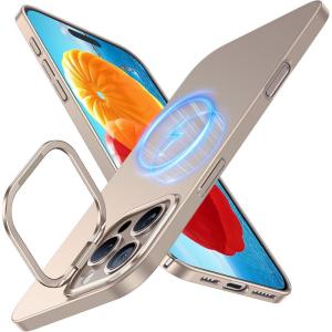 TORRAS Magnetic Slim Fit for iPhone 16 Pro Case with Stand, Compatible with MagSafe, Built-in Stash Stand, Ultra Thin 16 Pro Case, Lightweight Anti-Scratch Matte Hard Phone Case 6.3 inch, Black(Desert Titanium Gold)