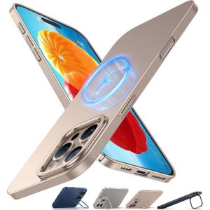 TORRAS Magnetic Slim Fit for iPhone 16 Pro Max Case with Stand, Compatible with MagSafe, Built-in Stash Stand, Thin 16 ProMax Case, Light Anti-Scratch Matte Hard PC 6.9 inch, Desert Titanium(2-Desert Titanium)