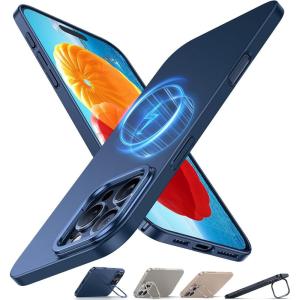 TORRAS Magnetic Slim Fit for iPhone 16 Pro Max Case with Stand, Compatible with MagSafe, Built-in Stash Stand, Thin 16 ProMax Case, Light Anti-Scratch Matte Hard PC 6.9 inch, Desert Titanium(4-Navy blue)