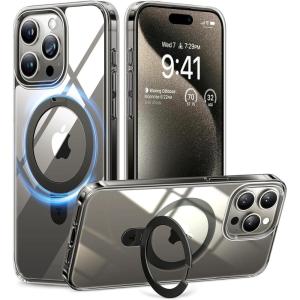 TORRAS Magnetic UPRO Ostand Designed for iPhone 12 Case iPhone 12 Pro Case, Compatible with Magsafe, iPhone 12 Phone Case with Stand, MIL Grade Shockproof Back Slim Protective 12 Pro Phone Case, Black(Clear Grey)