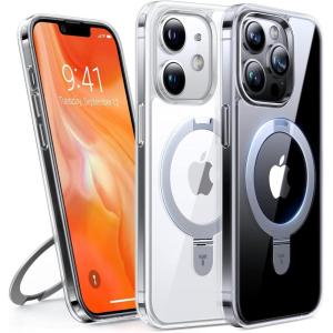 TORRAS Magnetic UPRO Ostand Designed for iPhone 12 Case iPhone 12 Pro Case, Compatible with Magsafe, iPhone 12 Phone Case with Stand, MIL Grade Shockproof Back Slim Protective 12 Pro Phone Case, Black(Crystal Clear)