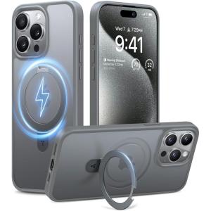 TORRAS Magnetic for iPhone 16 Case with Stand, Built-in Stand Compatible with MagSafe, 3X Military-Grade Protection, Translucent Slim Phone Case for iPhone 16 6.1”, Matte Blue(Natural Titanium)